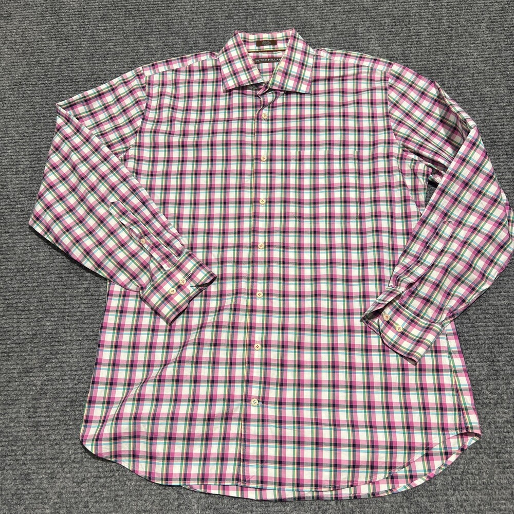 Peter Millar Shirt Mens Large Multicolor Plaid Long Sleeve Button Front LOGO